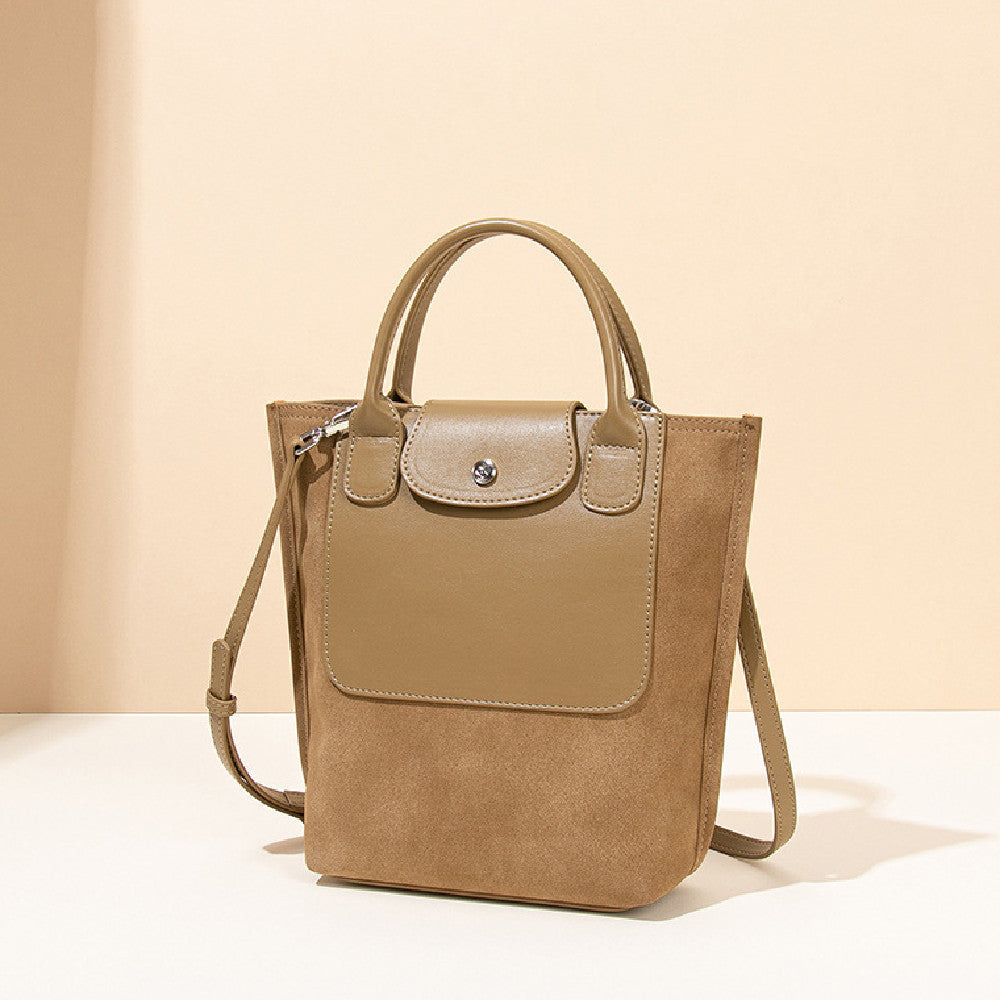 Women's Suede Stitching One-shoulder Bucket Bag