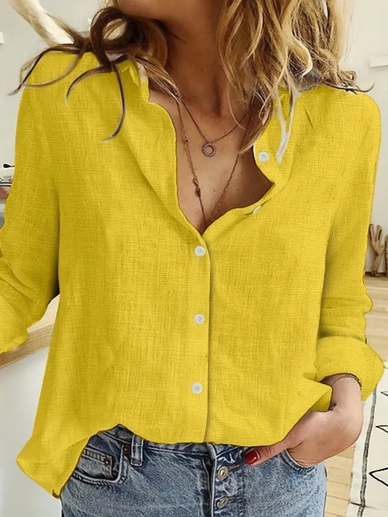 Women's Casual Long-sleeved Linen Shirt Top