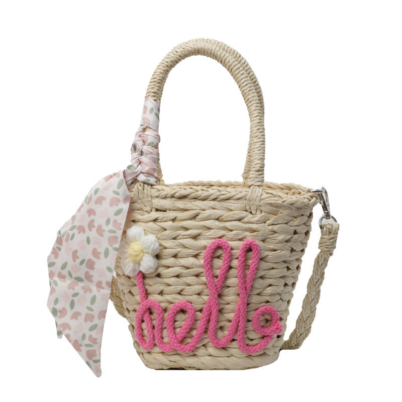 Woven Handbag Women's Fashion Letter Straw Cross Body Bag