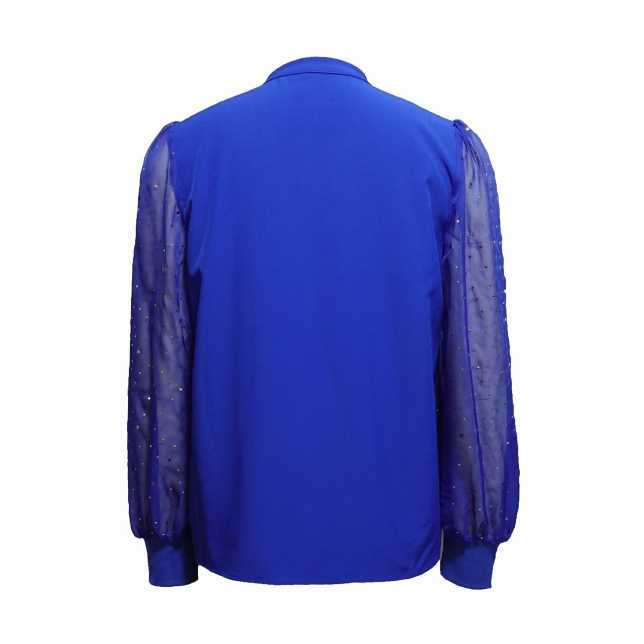 Ladies' Fashion New Style Sparkling Diamond Mesh Splicing Long Sleeve V-neck Top Shirt