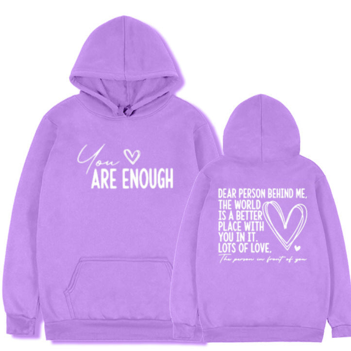 New YOU ARE ENOUGH Lettered Casual Hoodie