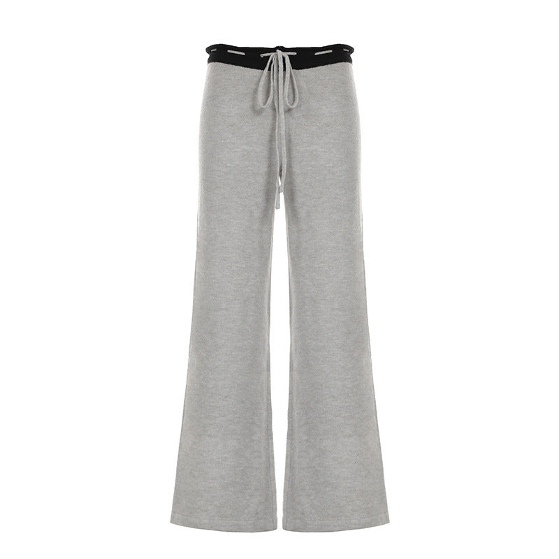 American Hot Girl Style Five-pointed Star Lace Up Casual Woolen Trousers