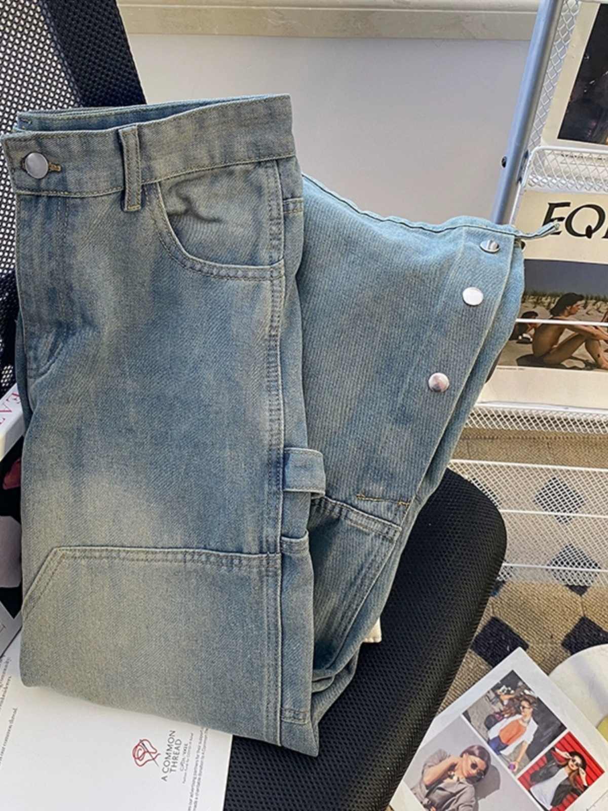 Split Breasted Jeans Men's Ins Trendy Straight Slightly Pull