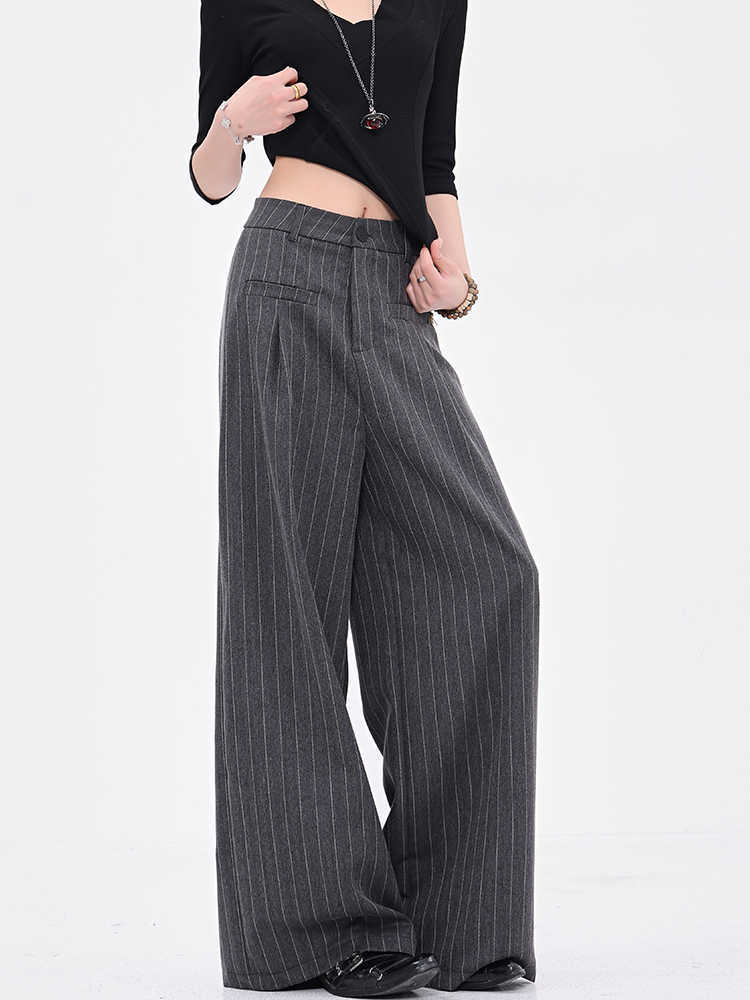Vintage Stripe Black Suit Pants All-match Wide Leg Pants