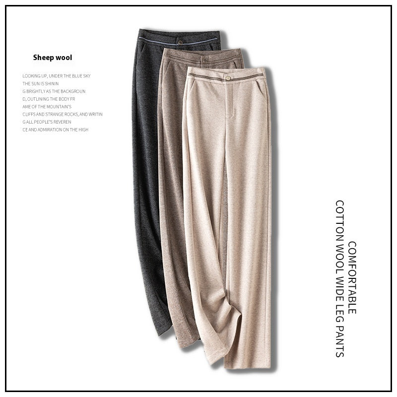 Herringbone Wool Soft And Thickened Woolen Pants Women's High Waist Wide Leg Pants