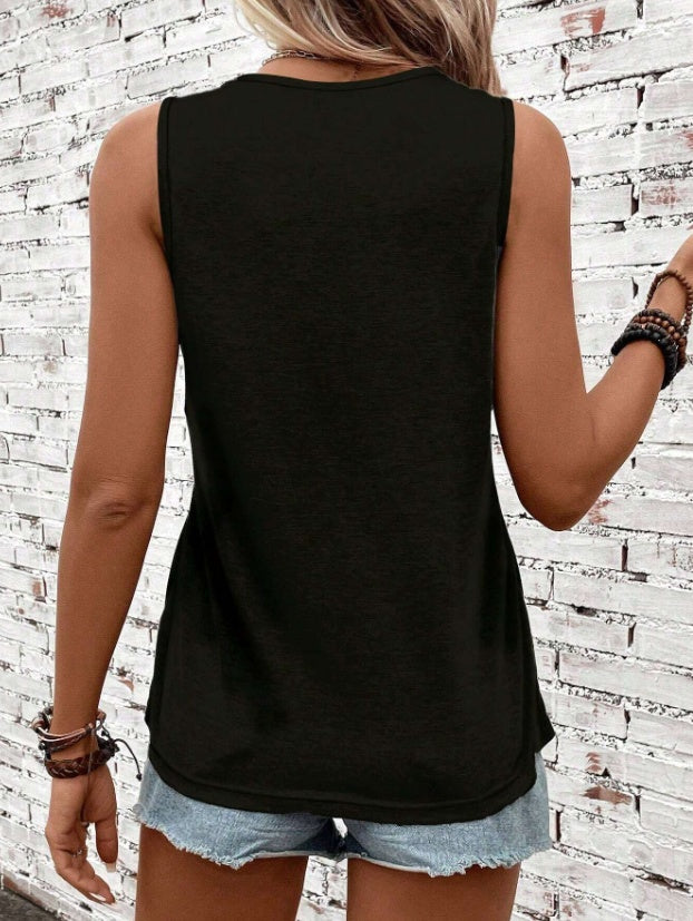 Summer Abstract Face Printed Round Neck Tank Top