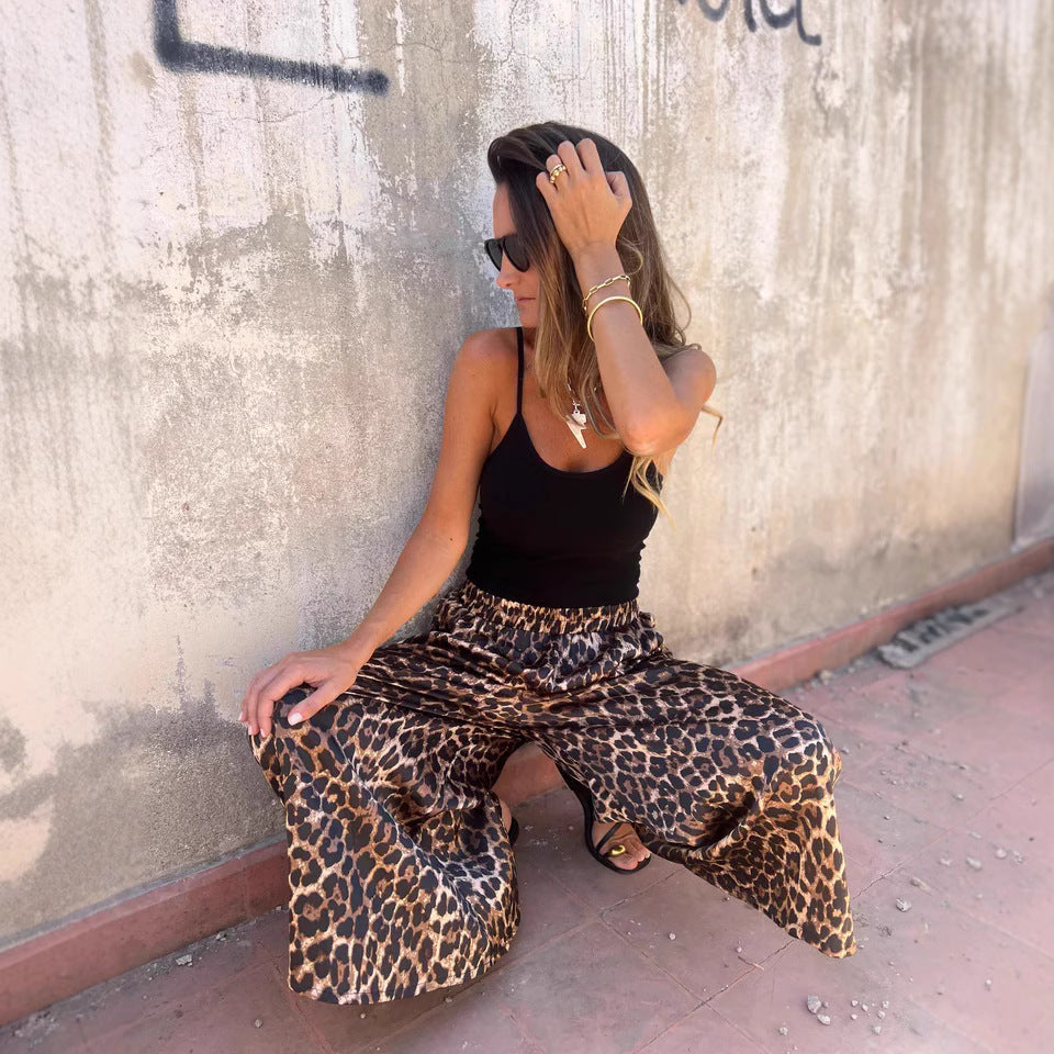 High Waist Leopard-print Printed Loose Casual Wide-leg Pants Women's Trousers