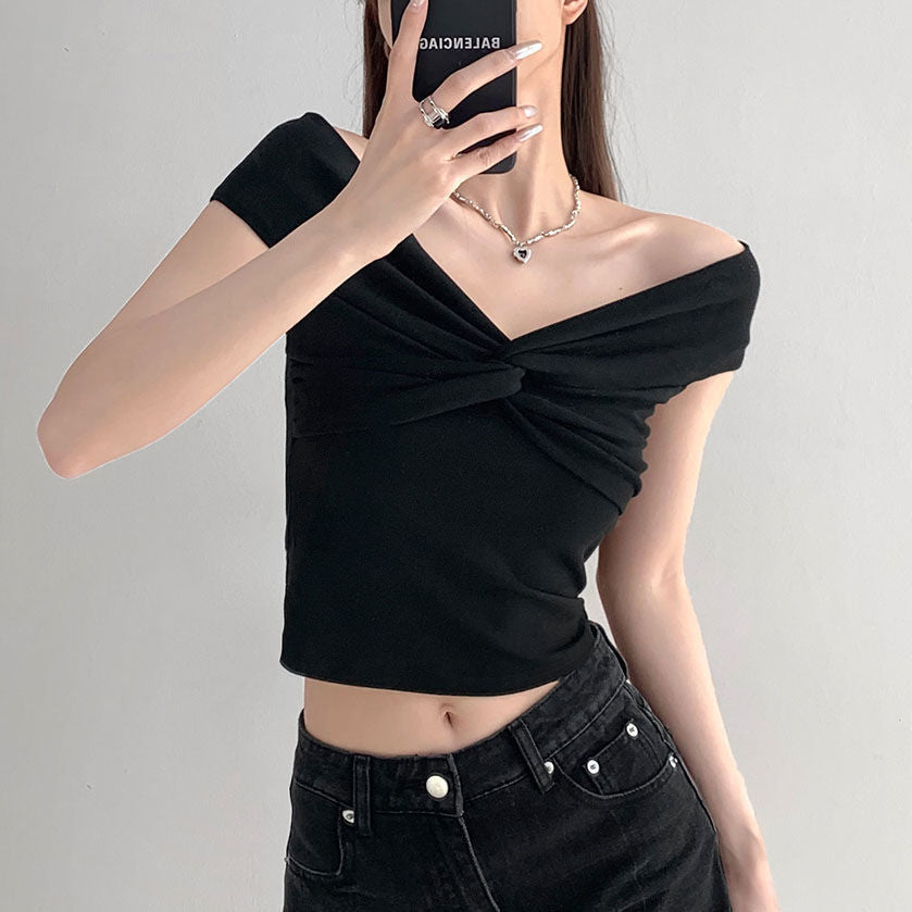 Pleated Kink Stacking Short Sleeve Comfortable Top