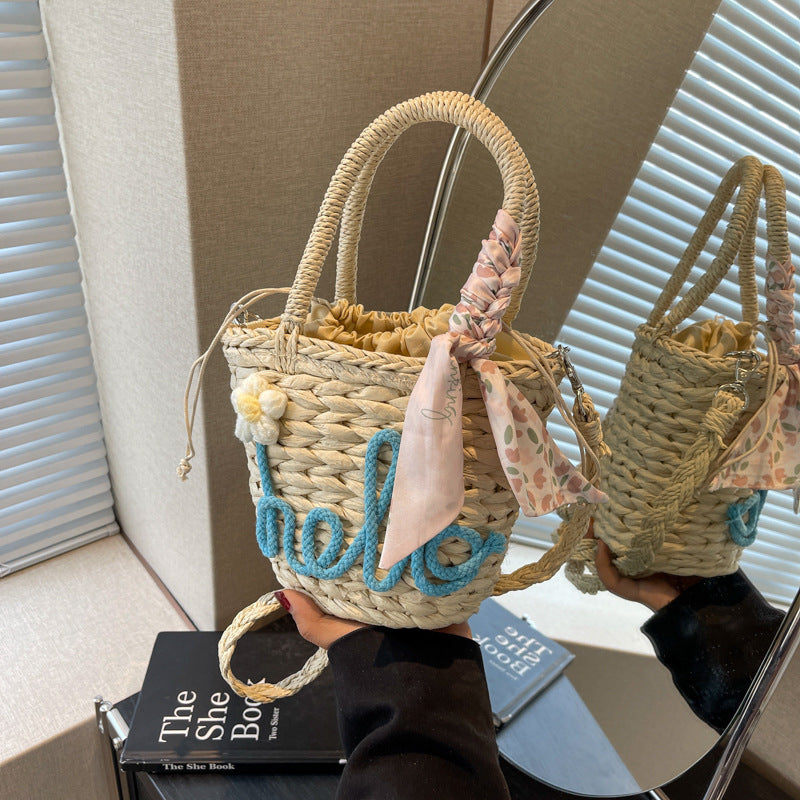 Woven Handbag Women's Fashion Letter Straw Cross Body Bag