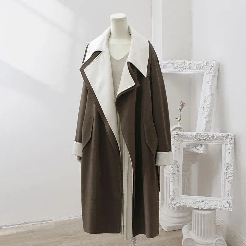 Double-layer Collar Fake Two-piece Long Sleeve Coat Overcoat