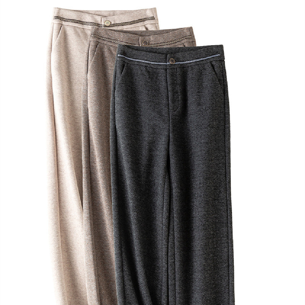Herringbone Wool Soft And Thickened Woolen Pants Women's High Waist Wide Leg Pants