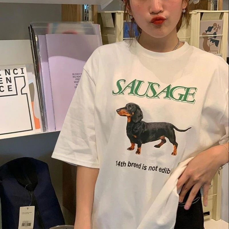 European And American Retro Printed Foreign Trade T-shirt Cute Solid Color