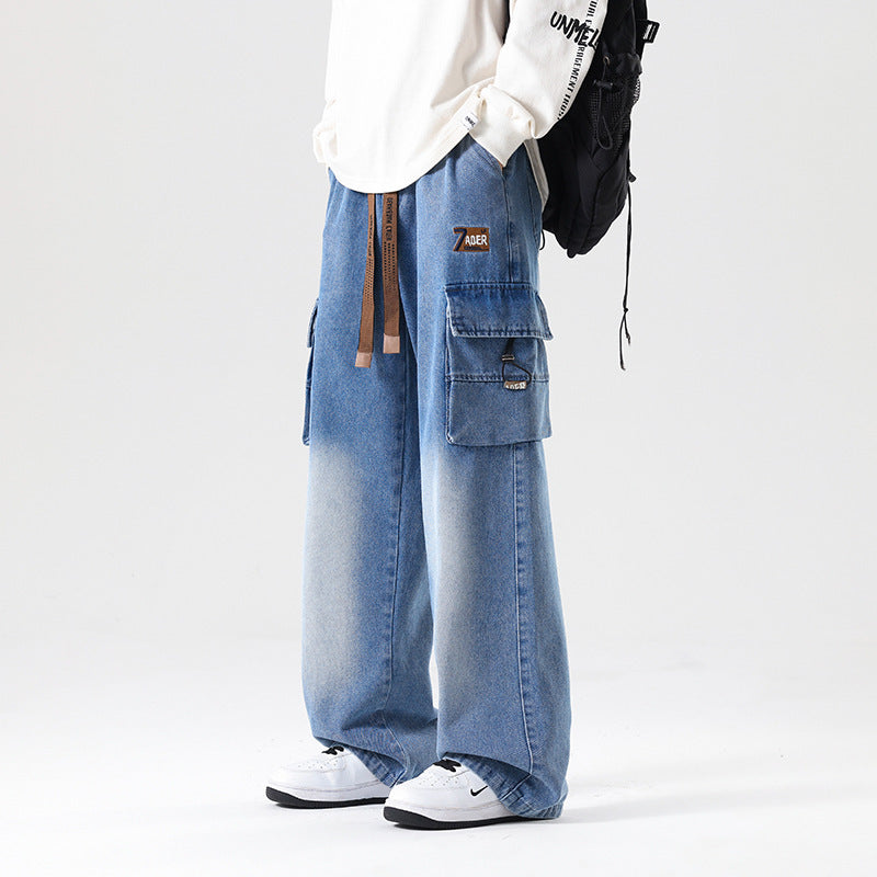 Fashion Wash Straight Cargo Jeans For Men