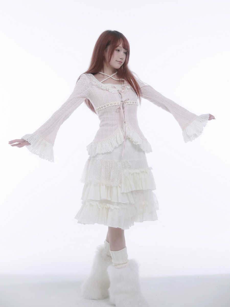 Fleece Knitted Cardigan Asymmetric Lace