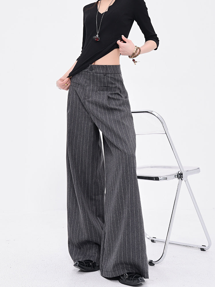 Vintage Stripe Black Suit Pants All-match Wide Leg Pants