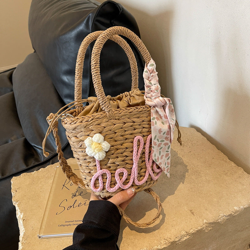 Woven Handbag Women's Fashion Letter Straw Cross Body Bag