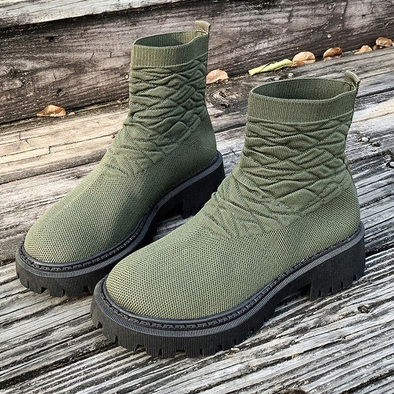 Women's Thick Heel Solid Color Casual And Comfortable Martin Boots
