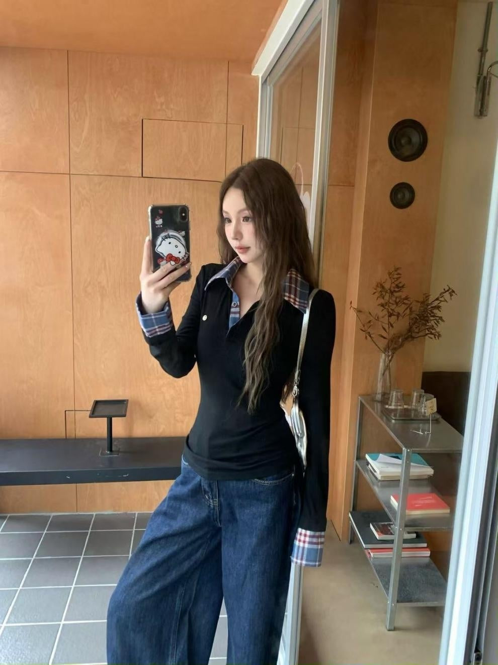 Women's Lapel Shoulder Long-sleeved T-shirt