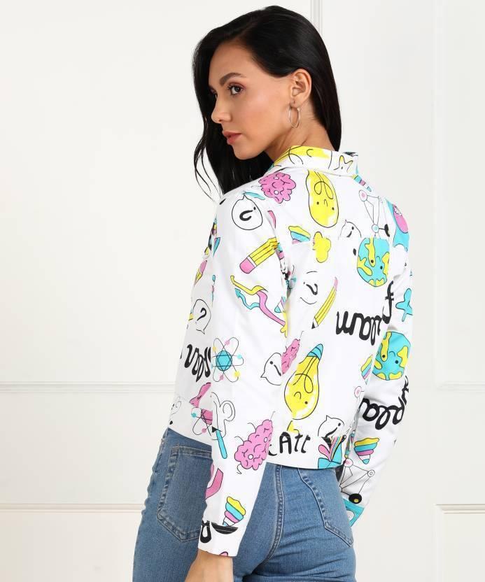Women's Printed Denim Jacket – White