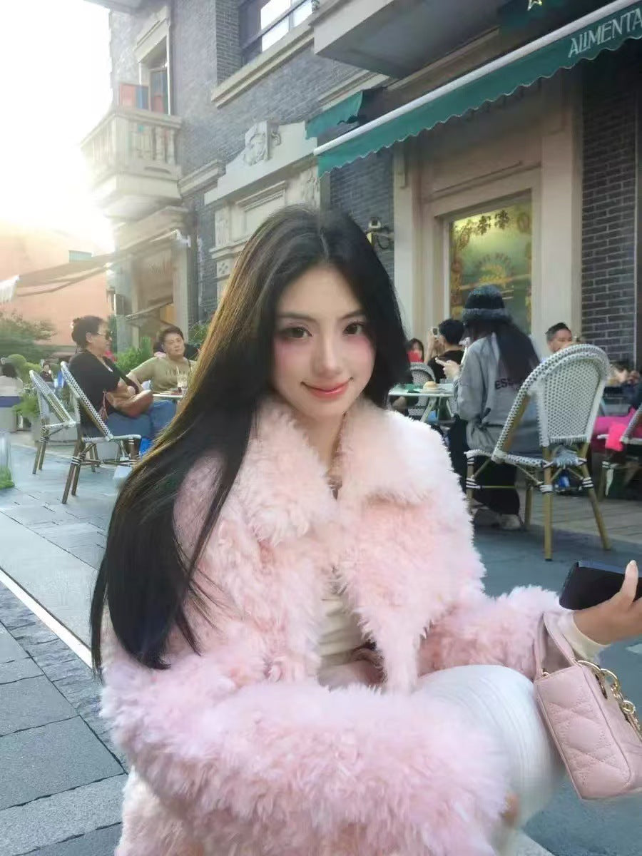 Women's Korean-style Lapel Thickening Warm Furry Coat