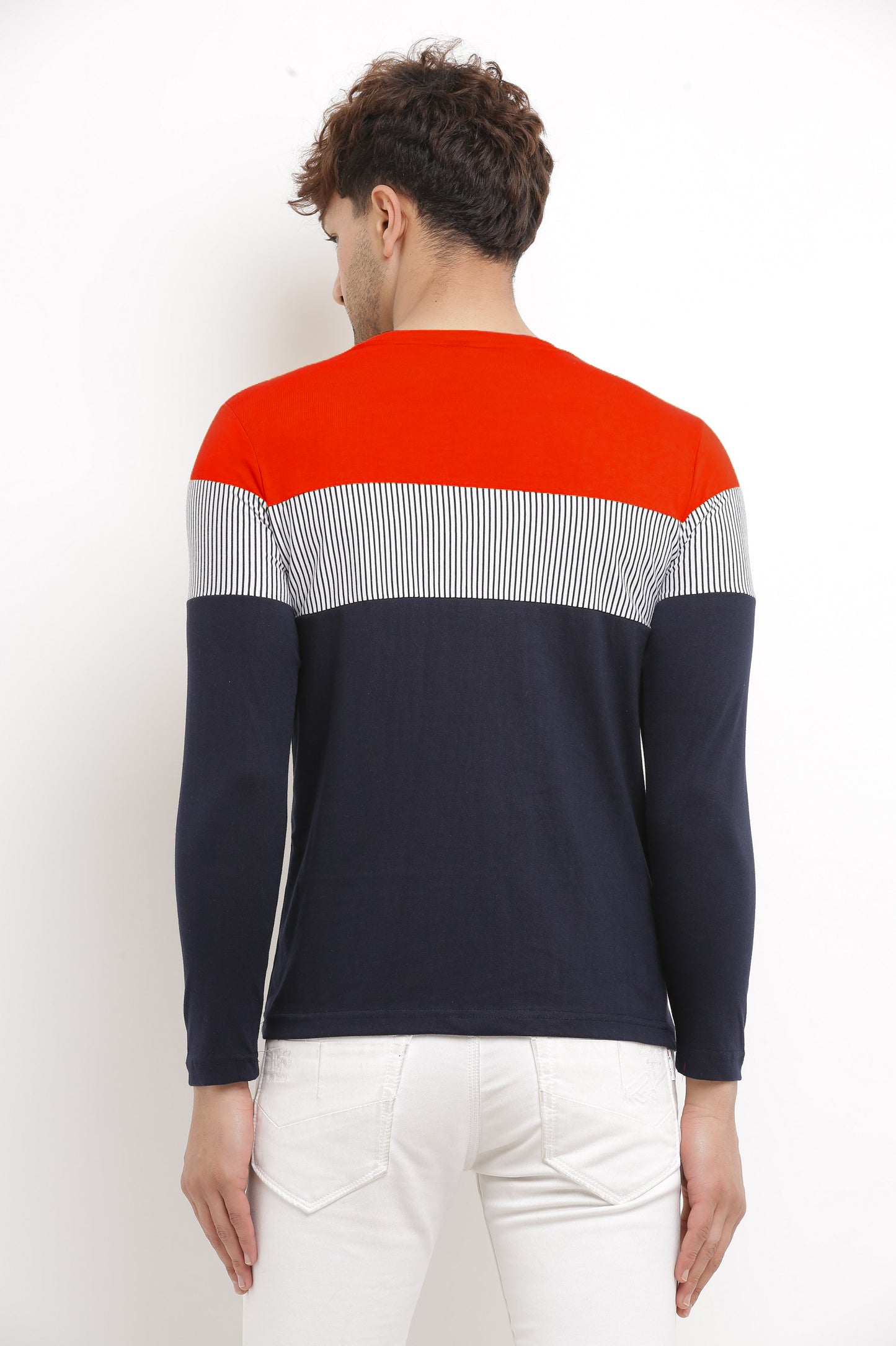 Men’s Red Color Block Full Sleeves T-Shirt – Casual & Trendy