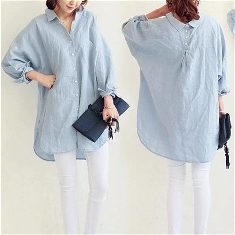 Plus Size Loose All-match Cotton And Linen Textured Shirt For Women