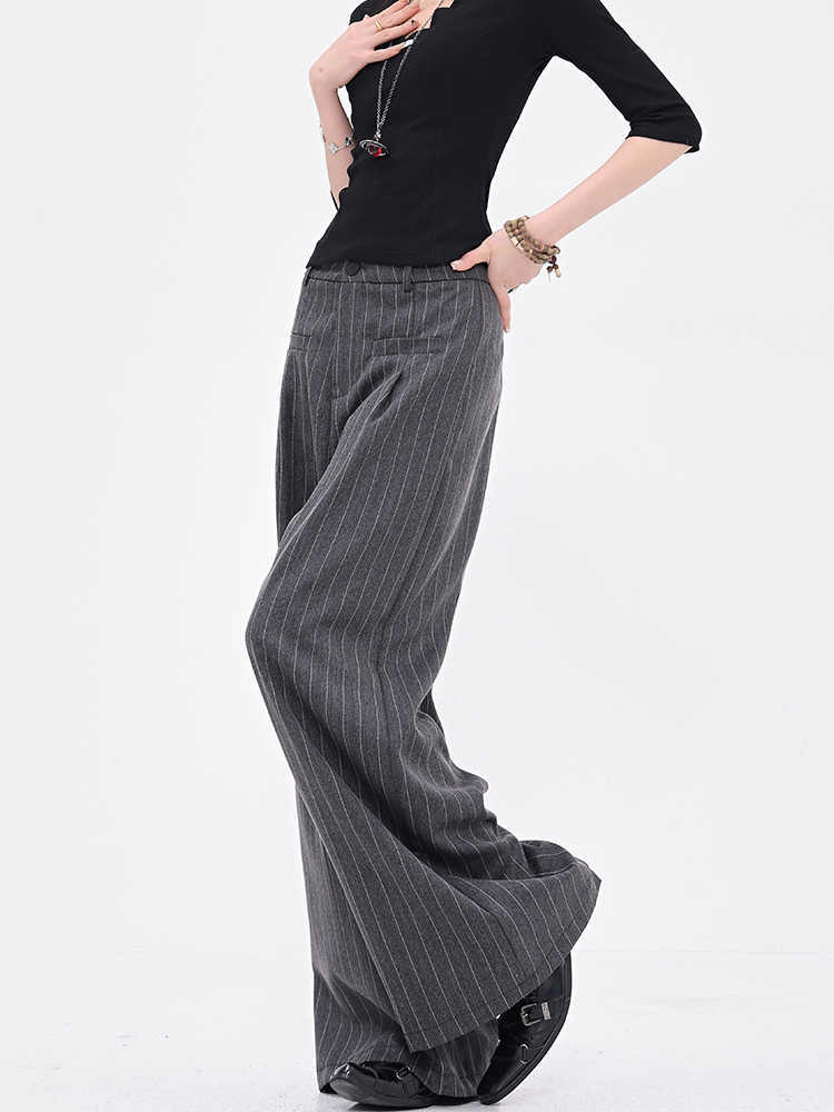Vintage Stripe Black Suit Pants All-match Wide Leg Pants