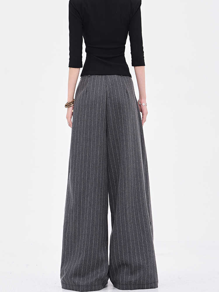 Vintage Stripe Black Suit Pants All-match Wide Leg Pants