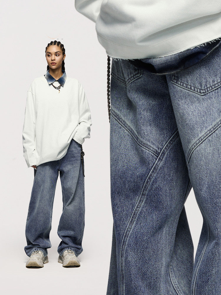 Men's Fashion Personality Cutting Washed Jeans