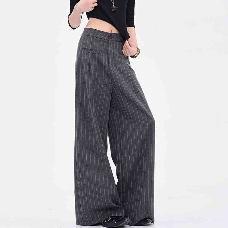 Vintage Stripe Black Suit Pants All-match Wide Leg Pants