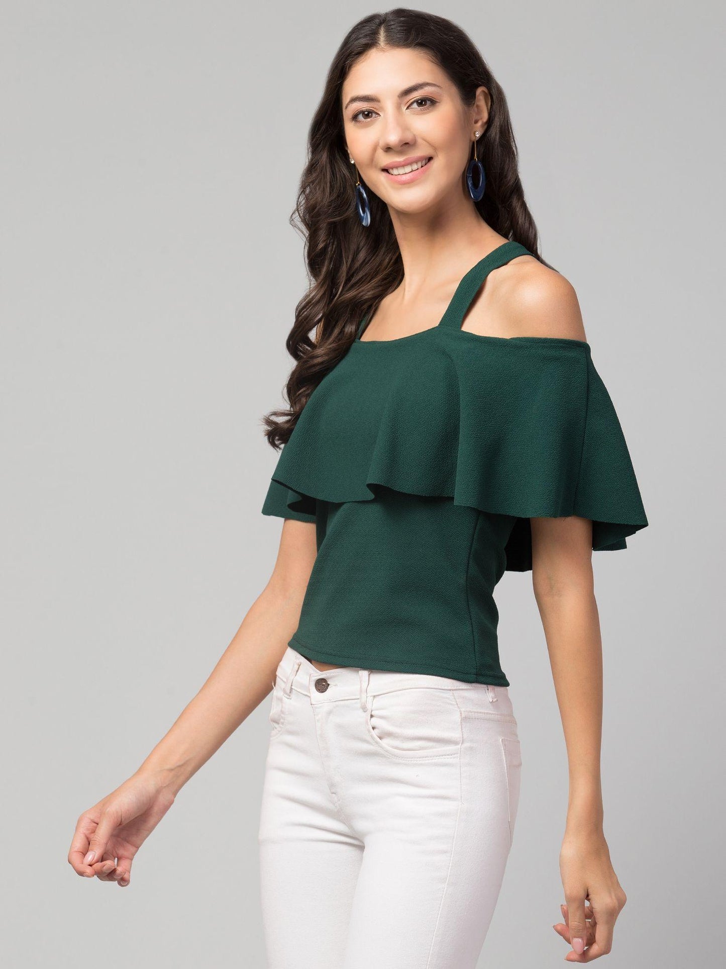 Airbiter Collection Women's Cotton Blend Cold-Shoulder Top – Green
