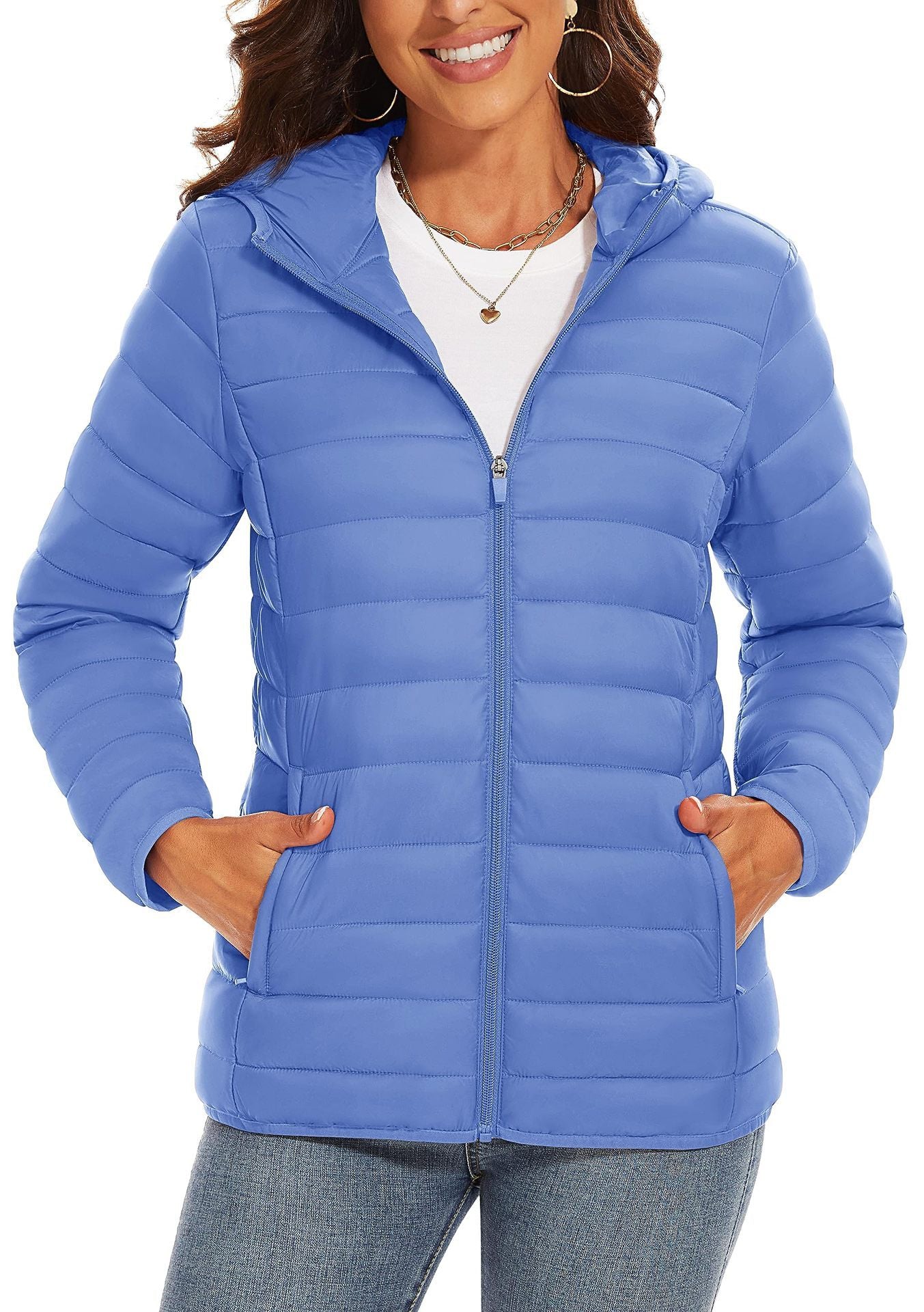 Hooded Down Jacket Zipper Winter Warm Coat Jacket