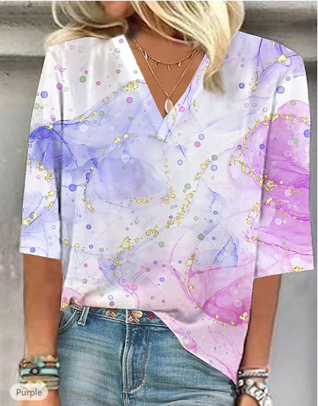 Cross-border Amazon Clothing 3D Printed V-neck Pullover Leisure Cropped POD Customization