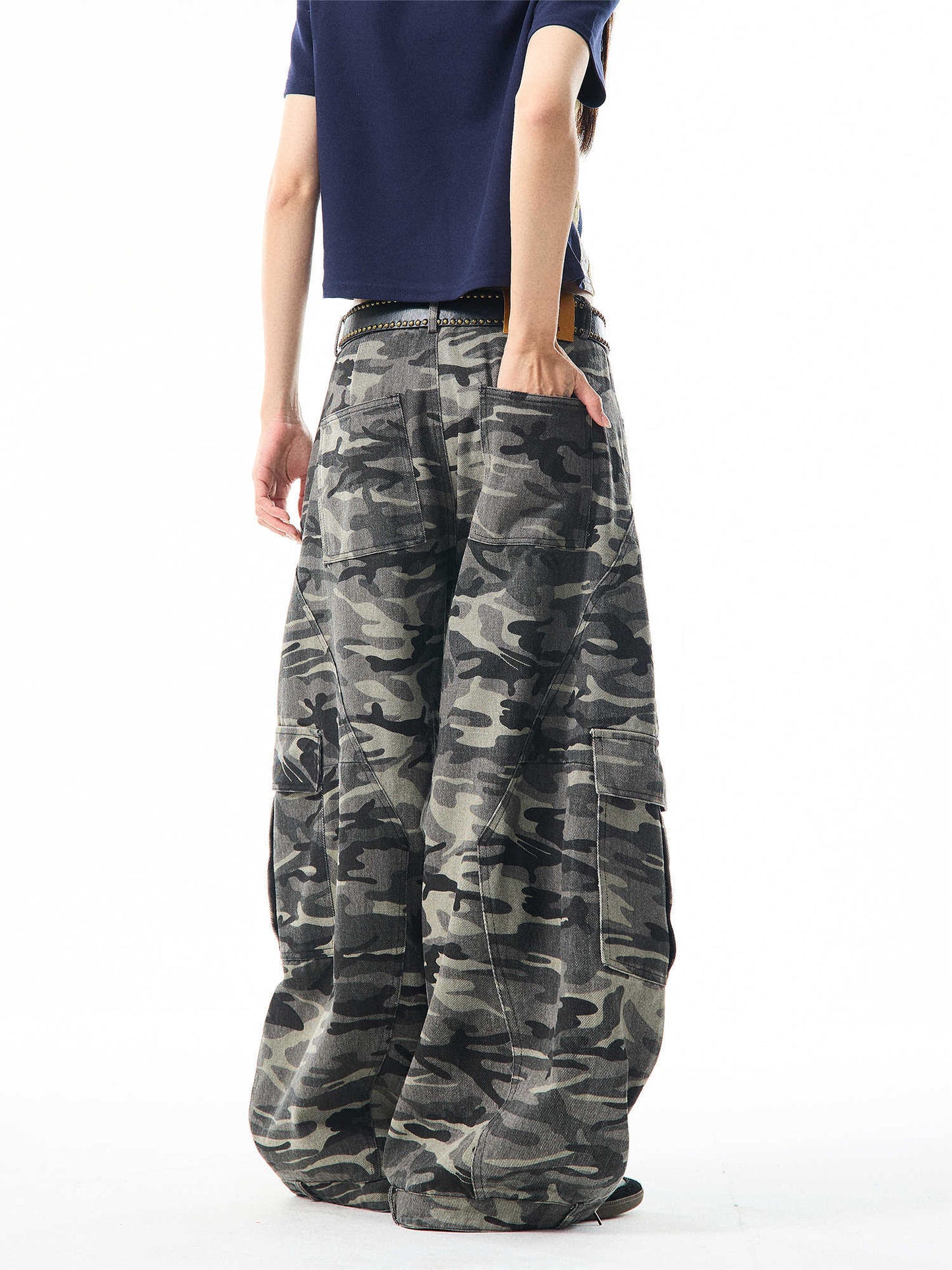 Retro Camouflage Wide-leg Overalls Women's Loose Casual Pants