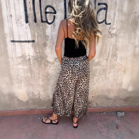 High Waist Leopard-print Printed Loose Casual Wide-leg Pants Women's Trousers