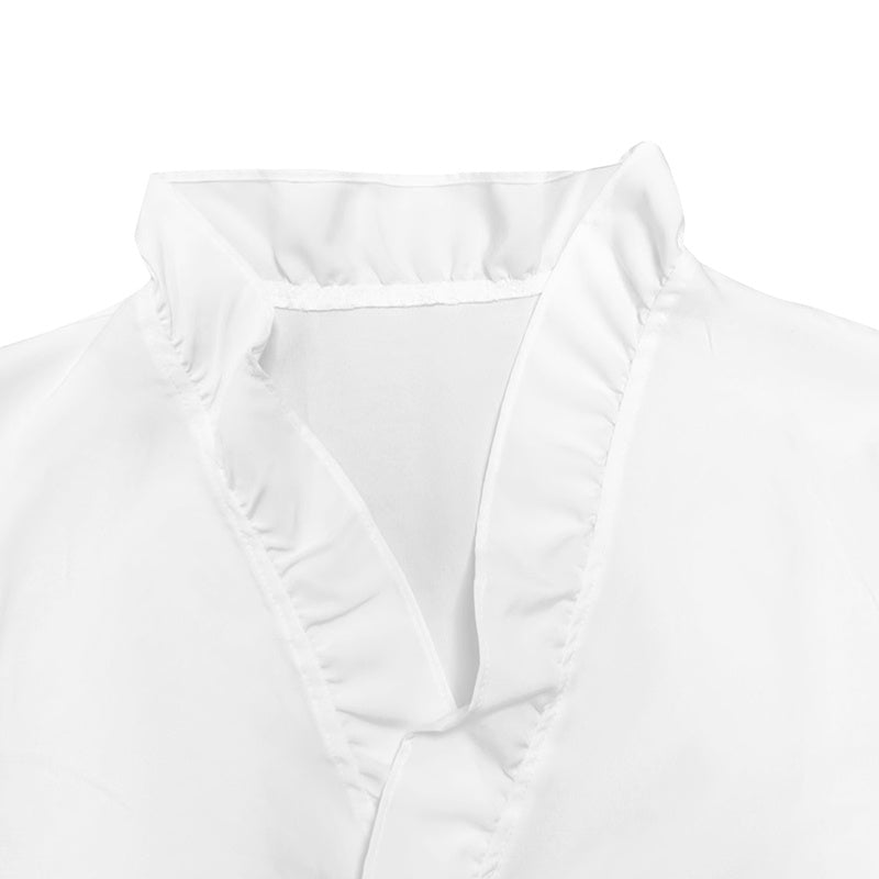 Women's Solid Color Long Sleeve Ruffled V-neck Pleated Shirt For Women