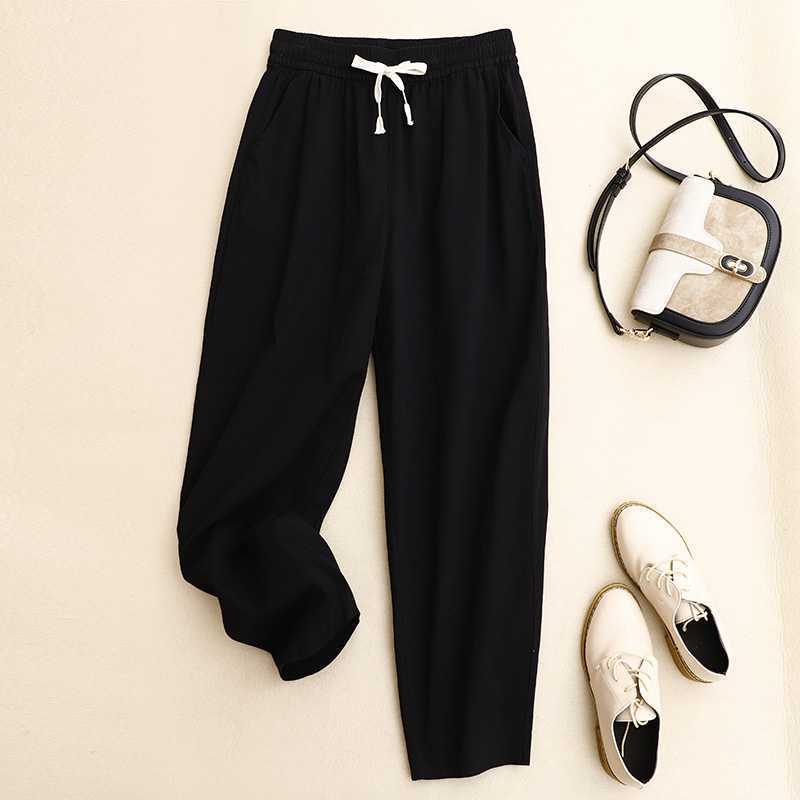 Pure Cotton Casual Pants Simple Tapered Cropped Pants Mid Waist