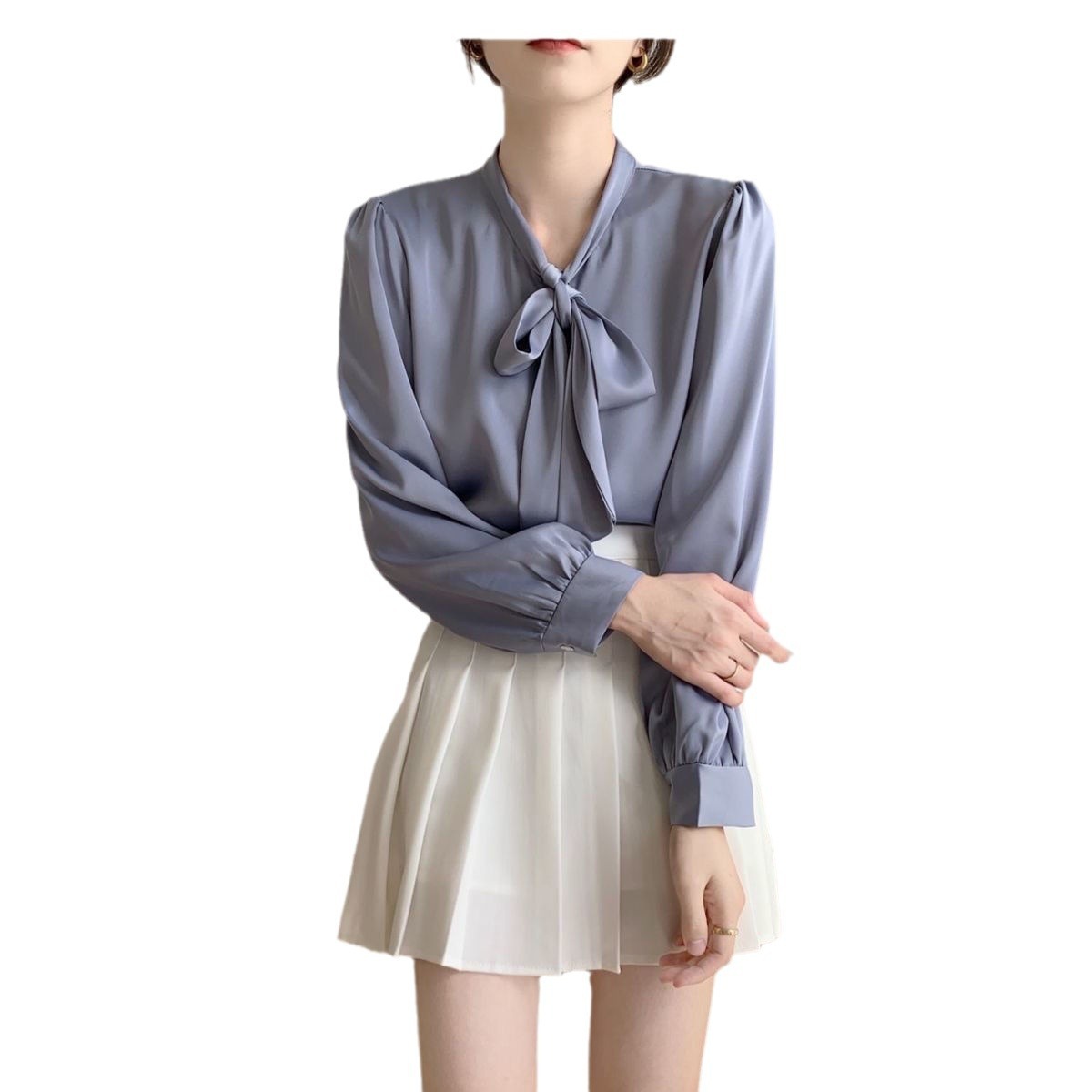 Lace-up Bow Business Wear Solid Color Bottoming Long Sleeve Shirt