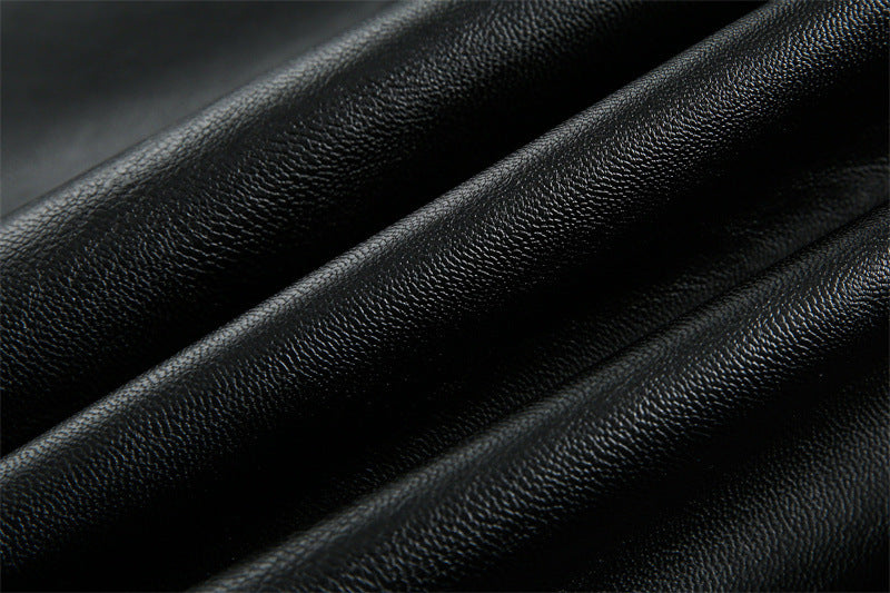 Spring New Chinese Stitching Buckle Stand Collar PU Leather Jacket