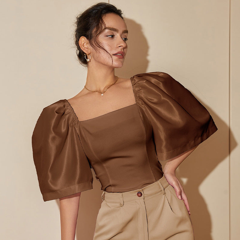 Women's Retro Lantern Sleeve Square Collar Elegant Top