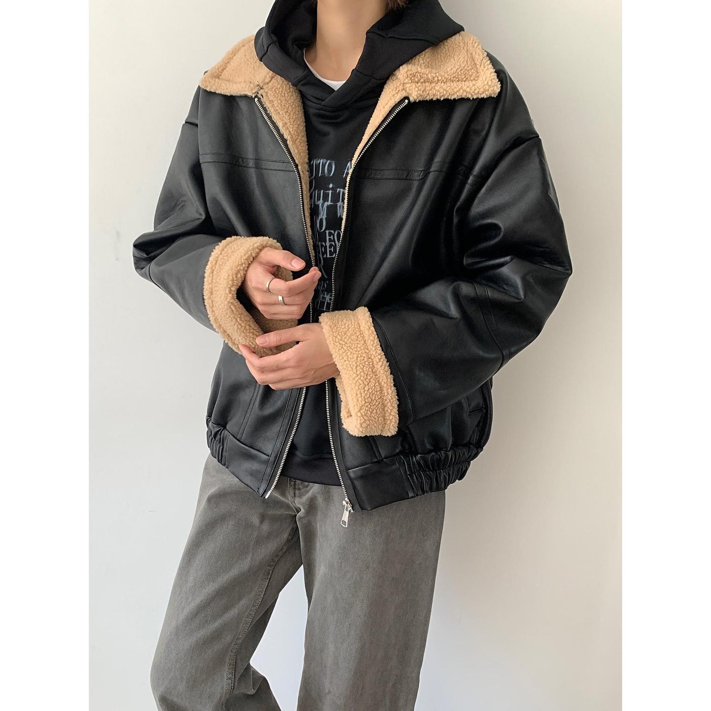 Loose Men's Casual Fleece Lined Coat