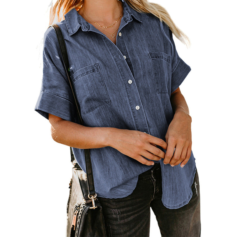 Casual All-matching Lapel Solid Color Simple Shirt