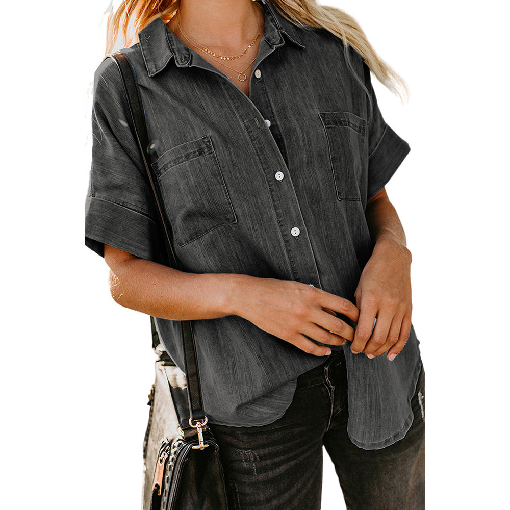 Casual All-matching Lapel Solid Color Simple Shirt