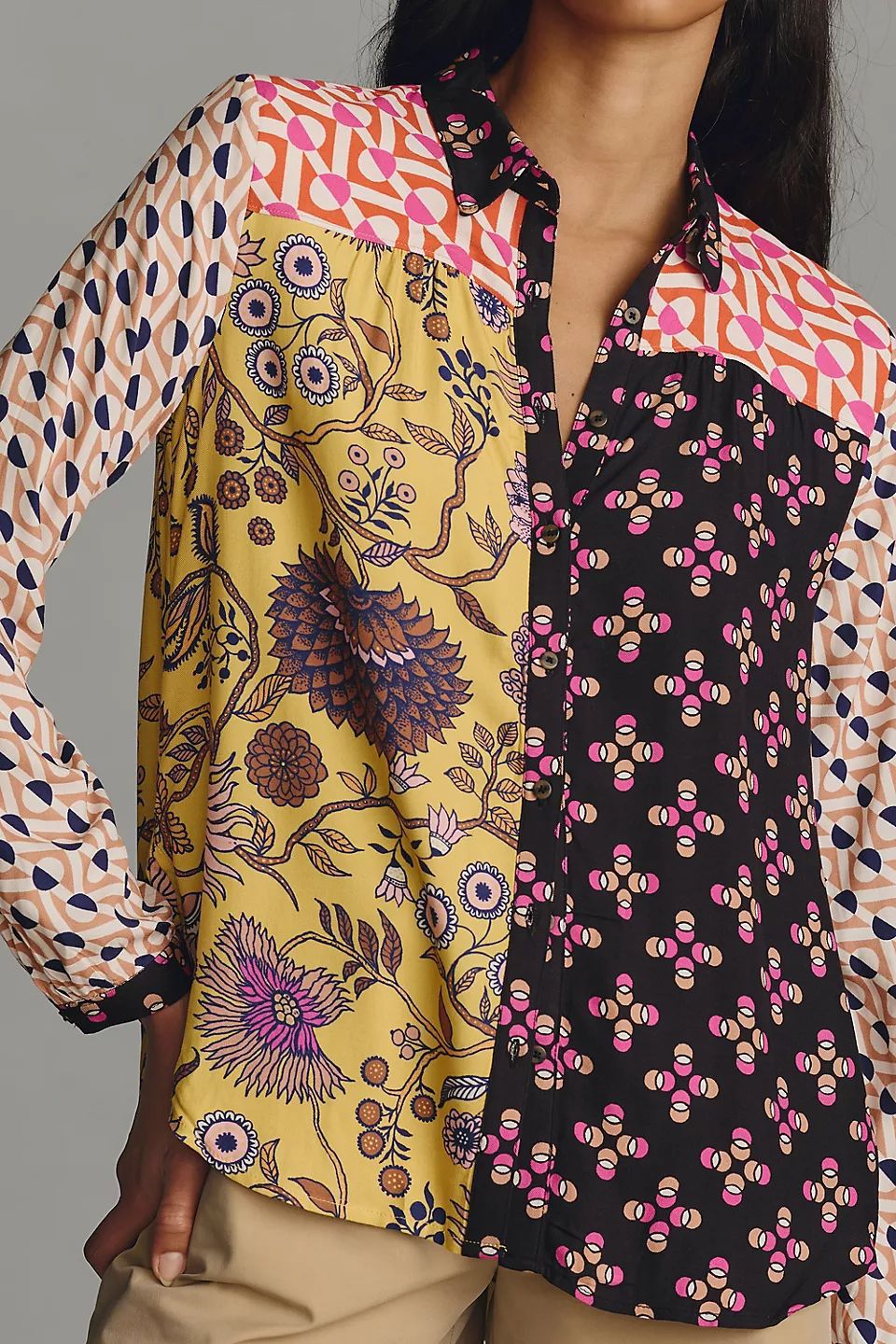 Print Lapel Long Sleeve Shirt Women's