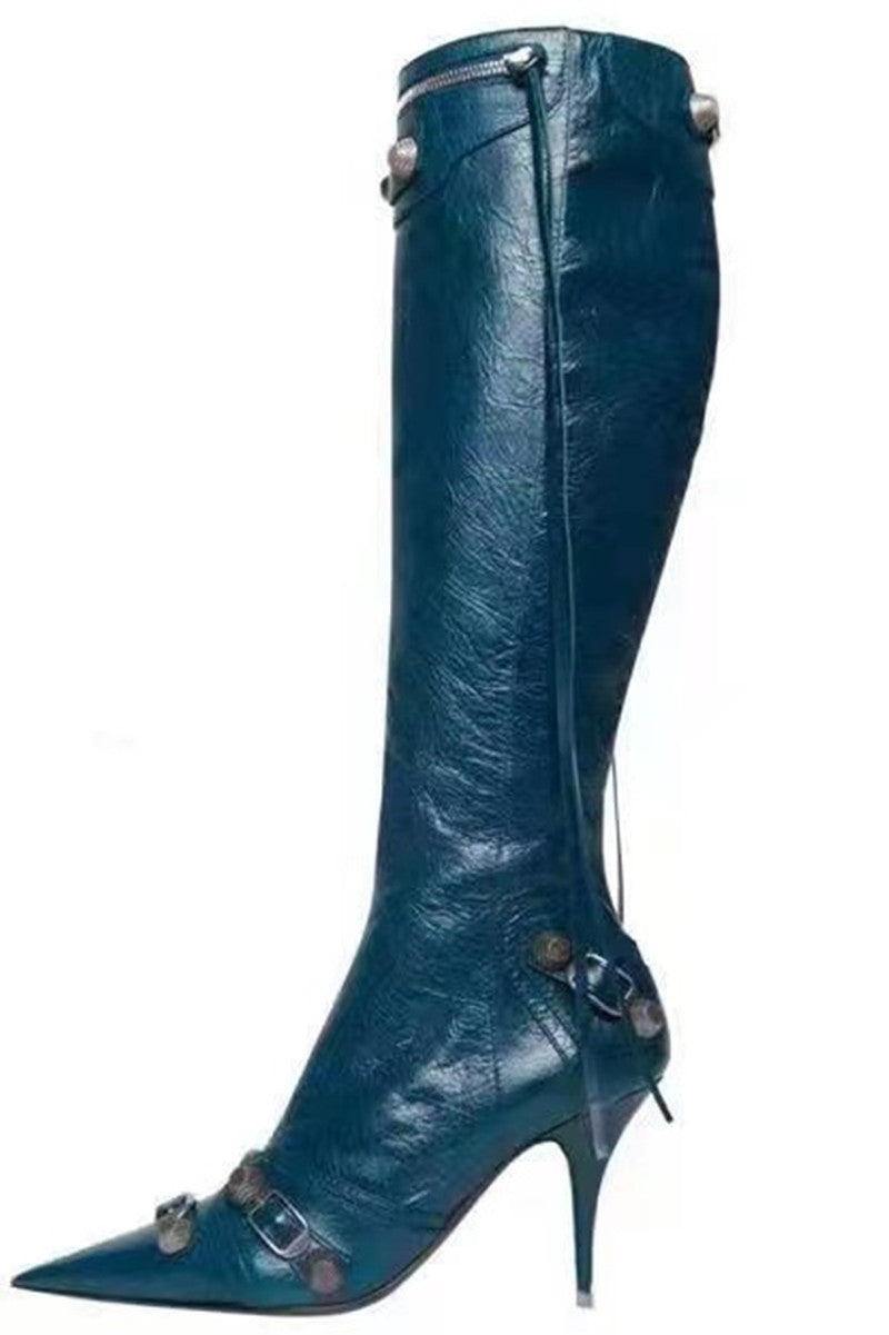 Stiletto Heel Pointed-toe Side Zip Metal Rivet Boots