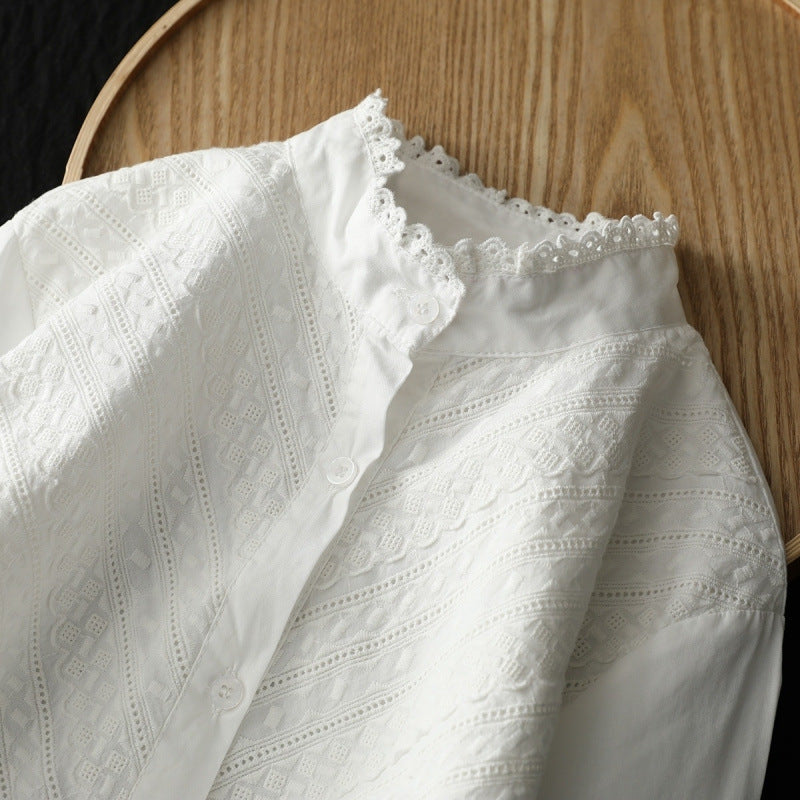 Women's Embroidered Cotton Shirt With Wooden Ears