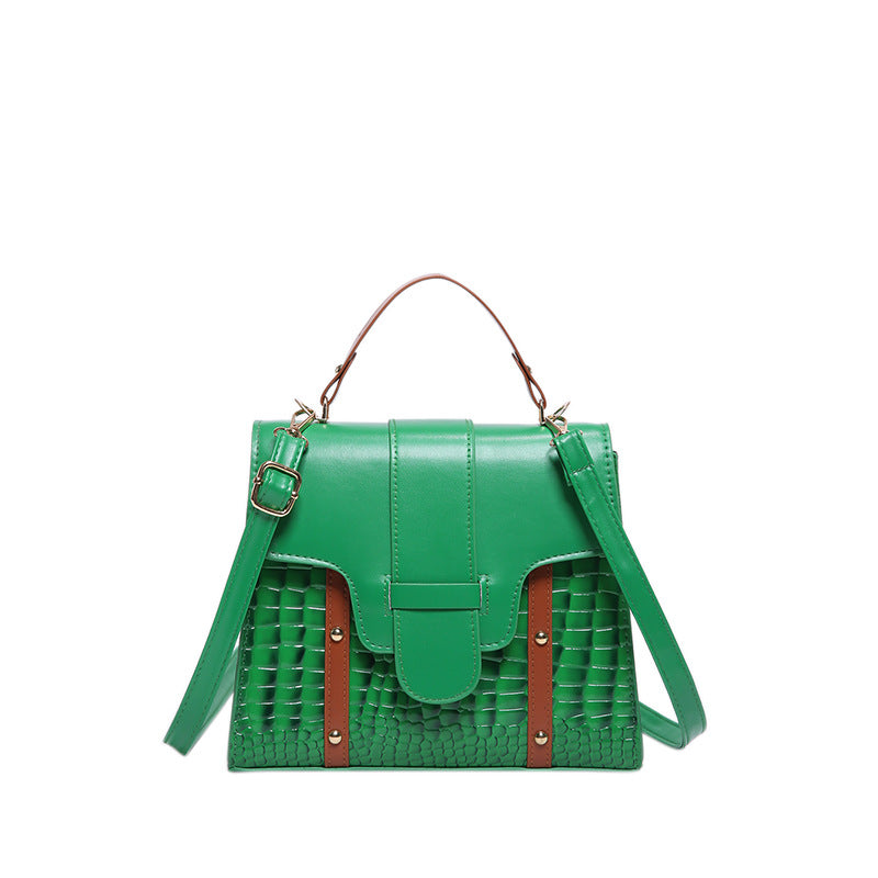 Contrast Color Alligator Print Handbag Retro Style