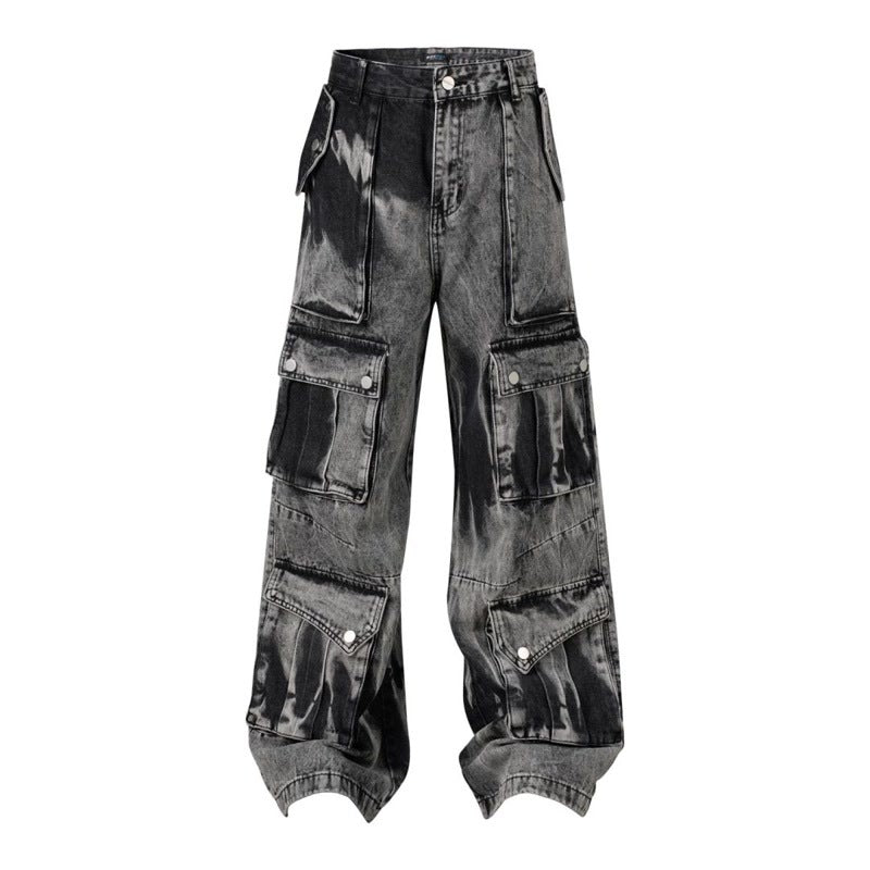 Washed Multi-pocket Design Straight Men's Jeans