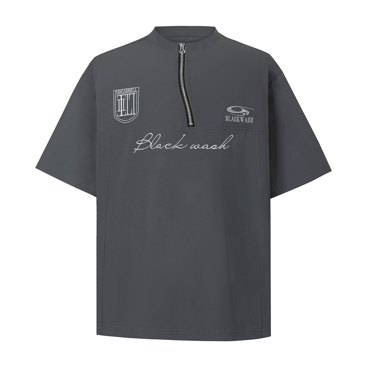 Summer Irregular Zipper Design Fabric Short Sleeve T-shirt