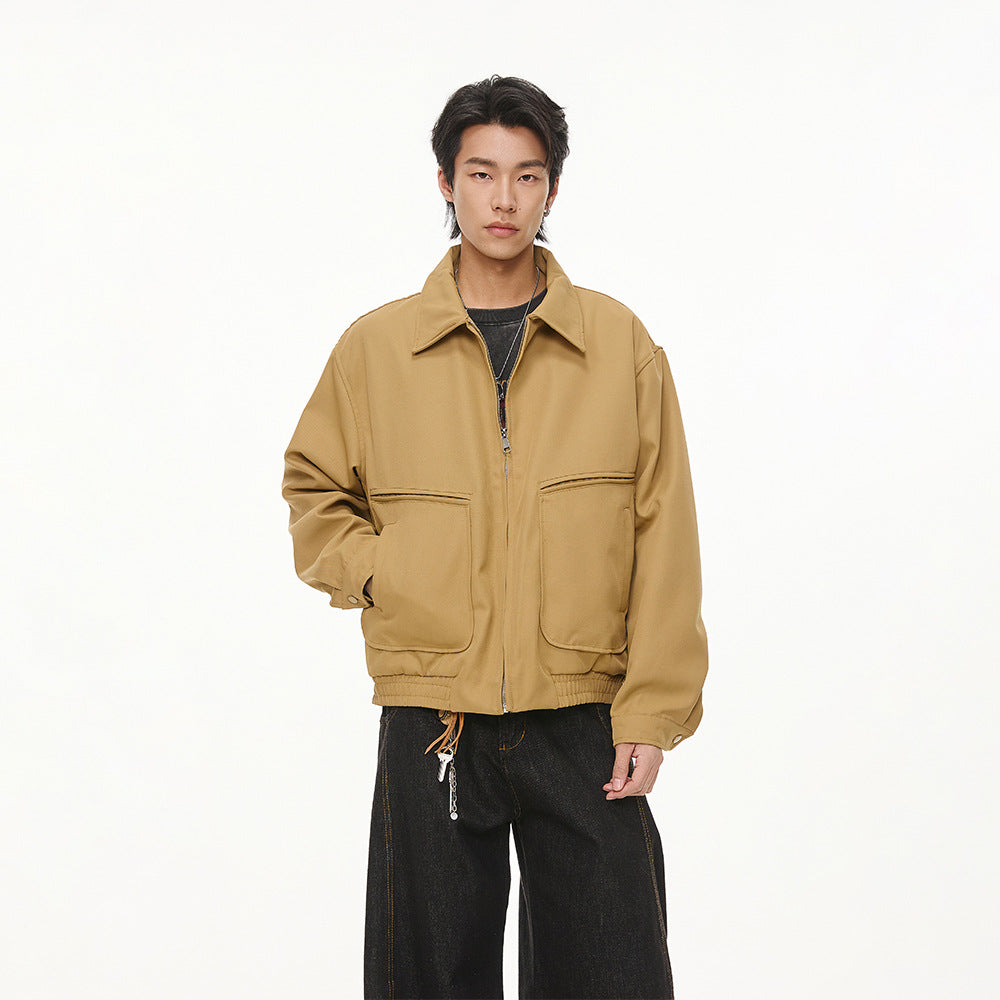 Retro Solid Color Loose And Simple Lapel Jacket Men